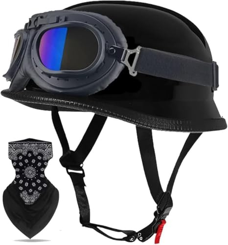 Caimcie Tysk motorcykelhjälm Vintage Halv ECE/Dot certifierad, Jet Retro halvöppen hjälm med skyddsglasögon för män och kvinnor. D,M=56-57 cm