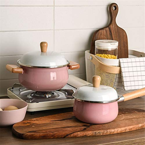 Juegos de Ollas y Sartenes Cerámica de utensilios cocina Olla leche Todos los tipos Estufa Fogón Azul Rosa para Uso en la Cocina(Rosado)