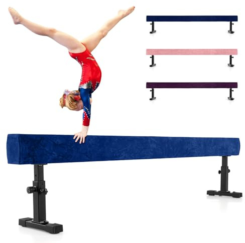 COSTWAY 226 cm svävande balkar justerbar med 3 höjder, balanseringsbalkar med robusta metallben och hjul, gymnastikbalkar för nybörjare och proffs (blå)