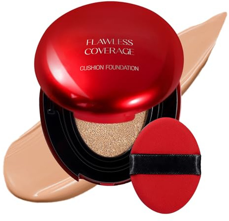 Cushion Foundation make-up, hög täckning och naturlig finish, fuktgivande och icke-fet, med pudertofsar, kompakt och perfekt för resor (#04 naturlig beige)
