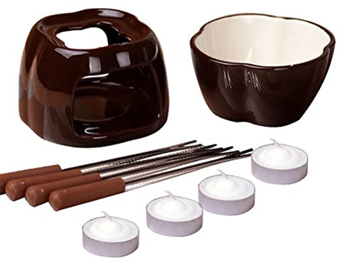 RASTKY Olla para Fondue de Queso y Chocolate Elegante Juego de Fondue de Cerámica para Derretir Queso y Chocolate para Fiestas en Restaurantes Blanco 10,3 * 10,3 * 6,5 CM 4 Personas (A38)