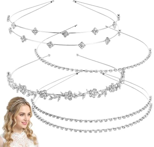 Molain 4 Stück Silber Strass Stirnbänder Hochzeit Glitzer Braut Haarschmuck Haarreif Kristall Einfachheit Stirnband Blatt Funkelnde Haarband Kopfschmuck Haarreifen