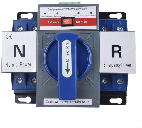 Interruttore di trasferimento automatico a doppia alimentazione 63A 2P per generatore | Interruttore di commutazione AC 400 V con indicatore luminoso | Modalità auto/manuale per montaggio a parete per