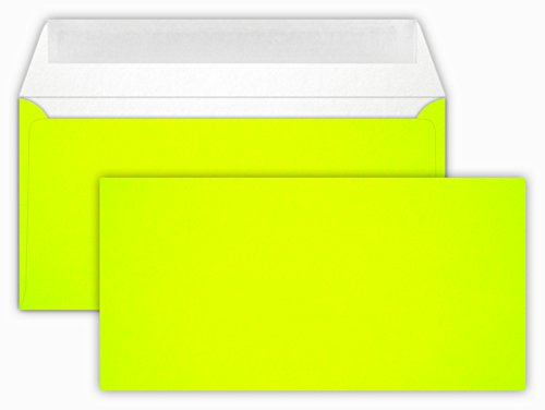 50 Briefumschläge NEON Yellow Din lang 11 x 22 cm mit Haftstreifen, Grammatur 90 g/m²