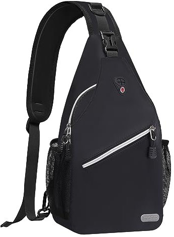 MOSISO Brusttasche Sling Bag Sling Rucksack Schulterrucksack,Polyester Multipurpose Crossbody Schultertasche Umhängetasche Sporttasche Reise Wander Daypack für Herren Damen, Schwarz,Mittel