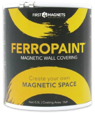 Pintura Magnética de Carbón de Carbón Ferropaint® Para Paredes, Dormitorio, Oficina, Cocina, Sala de Juegos, Aula, Bricolaje Y Renovación - 0.5 Litros - 5 Latas