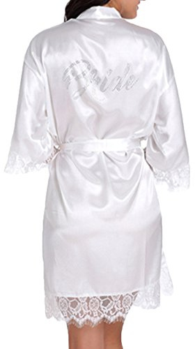 WPFING Hochzeits Roben für Brautpart Polyester Spitze Braut Nnachthemd Weiß Frauen Roben Large