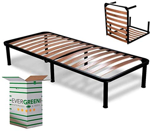 EVERGREENWEB - Orthopädischer Lattenrost 90x190 Faltbar, 35 cm Hoch, Extra Komfort Holzleisten mit 6 Abnehmbar Füße Verstärkte Rahmen aus Stahl, Klappbarer Bettgestell für alle Betten und Matratzen