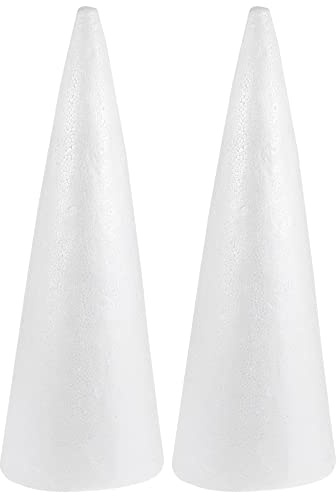 Supvox 2 Stück Weiße Styroporkegel 38x13,5 cm (15x5,3 Zoll) - DIY Bastelzubehör für Weihnachtsdekoration, Schneemann Bauen, Kinderspielzeug - Leichte Schaumstoff-Kegel zum Bemalen & Basteln
