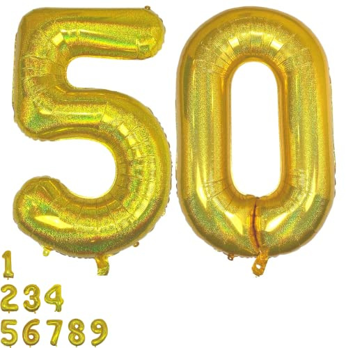 DIWULI Luftballon 50 Geburtstag XXL Gold - Zahl 50 Ballon