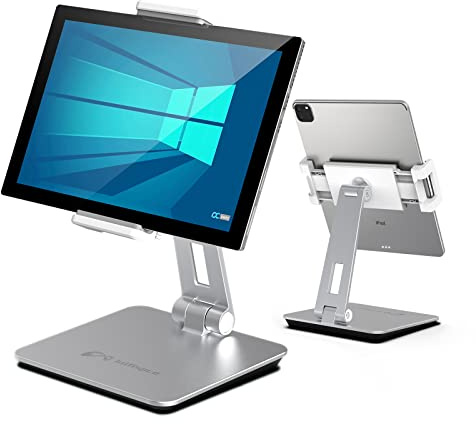 Tablet Stand Holder, Heavy Aluminum Alloy Multi-Angle Foldable iPad Holder Stand for 4.7''- 13'' Screen Surface Pro Series, iPad Series, Pro, Mini, Air, Samsung Galaxy Tabs and More (Silver)