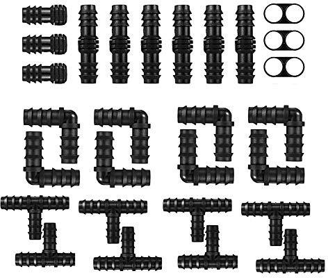 100 Pezzi Kit di raccordi per irrigazione per tubi,HOINCO Kit Di Raccordi Per Raccordi Per Irrigazione a Goccia Per Tubi Da 16mm, Connettori Drip Accessori Adatto Per Giardini, Aiuole, Cortili