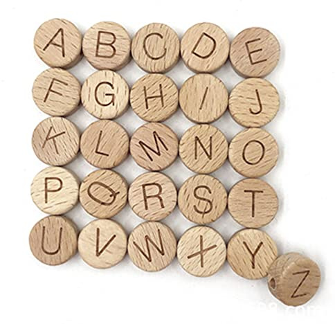 HERZWILD 52pcs holzperlen mit buchstaben buchstabenperlen holzperlen ca.15x6mm natur holzperle zum Basteln für Handwerk (C)