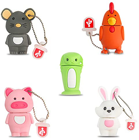 5 Pezzi 32GB USB Pen Drive Penna Usb Porta Chiavette Usb Chiave Usb Carino USB Nuovo Animale Regali per Bambino Amico (5 * 32GB, Nuovo Animale）