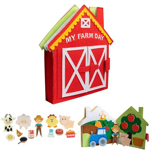 Meqbem® PANTAWORLDS® | Quiet Book | Pädagogisches Sensorisches Stoffbuch | Montessori Spielzeug ab 1 Jahr | Kinderspiel | Busy Book | Busy Board | CE-Zertifikat (Einzelstück, My Farm Day)