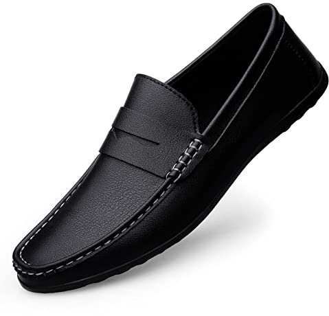 Men's Loafers Flat Breathable Casual Leather Moccasins Handmade Slip On Driving Business Shoes Black Size 10