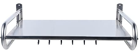 soporte para microonda de acero inoxidable, estante de cocina montado en la pared con 6 ganchos, soporte para microondas