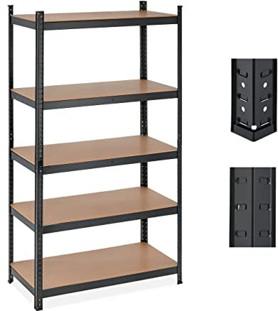 Relaxdays Étagère à Charge Lourde, 5 Niveaux, HxLxP 180x100x50 cm, supporte Jusqu’à 1 250kg, métal, Cave, Garage, Noir