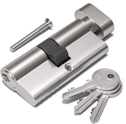 Bwintech 1 pz 40/50Tmm Euro Cilindro in Ottone, 90mm Pomello/Chiave a Barile con 3 Chiavi Standard in Ottone,Antipicking, Anti-perforazione, Anti-Snap, Anti-urto,Finitura in Nichel Satinato