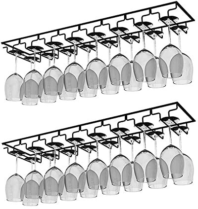 AcornFort W16 8 Binari Scolabicchieri Portabicchieri Sotto Mobile Supporto per Calici di Vino (8 Binari 2 Pezzi Nero)