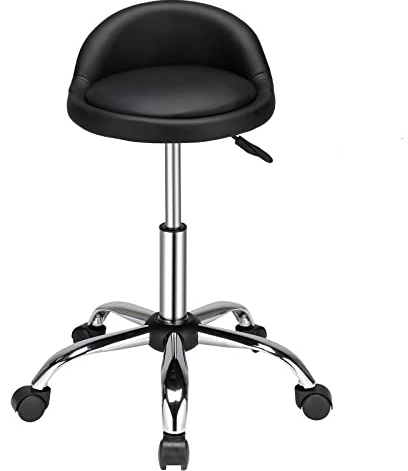 TactFire Rollhocker mit Rückenlehne Schwarz | höhenverstellbar, mit 5 Rollen für einfache Bewegung, für Büro, Salon & Spa