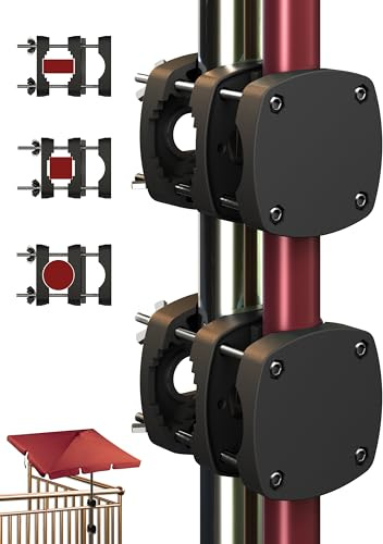 4smile Sonnenschirmhalter Balkongeländer SunnyBoy - 2er Set, Schwarz - Sonnenschirm Halterung Balkon, flexibel verwendbar - Schirmhalterung Balkongeländer ersetzt Sonnenschirmständer Balkon