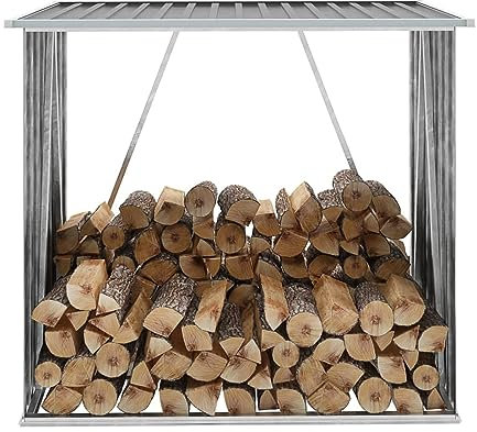 SECOLI Brennholzlager Brennholzunterstand Kaminholz Unterstand Metall Holzlager Brennholzlager kaminholzregal aussen Garten Kaminholzunterstand Verzinkter Stahl-Grau-163 x 83 x 154 cm