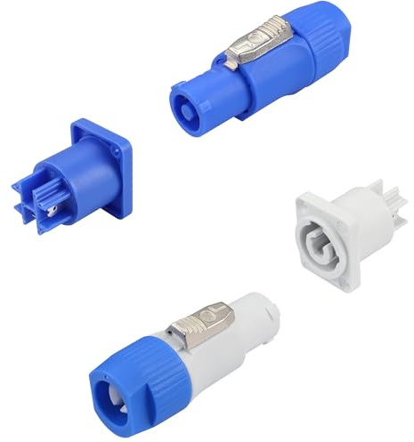 PNGKNYOCN PowerCON - Connettore per cavi, 3 pin, 20 A, 250 V, AC Quick Lock Aviation Connector professionale, uscita bianca e ingresso blu (2 paia)