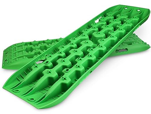 Tragbare Bergungs-Traktionsbretter, Offroad-Traktionsschienenmatte, Bergungs-Traktionsketten, Reifenleiter und Polster für Offroad-Sand-Schnee-Schlammbahnen (Farbe: Grün-B, Größe: 41,7 x 12,2 Zoll -