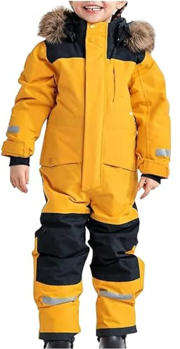 Chanpning Unisex Kinder Skioverall mit Kapuze Schneeanzug Wasserdicht Atmungsaktiv Skianzüge Verdickt Warm Funktionsanzug Outdoor Regenoverall EinteiligerSchneeoverall Jungen Mädchen