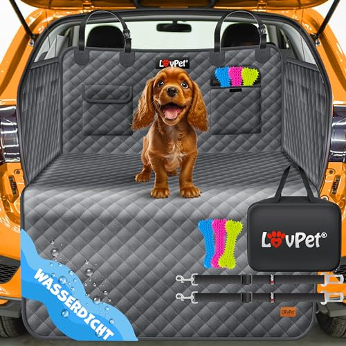 Lovpet Kofferraumschutz mit Seiten- und Ladekantenschutz Hundedecke für Auto-Rückbank mit Sichtfenster & Zubehör Hunde-Autodecke Premium - Wasserdicht Kratzfest & Universal einsetzbar Anthrazit