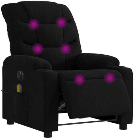vidaXL Massagesessel Elektrisch, Sessel Verstellbare Rückenlehne Fußteil, Fernsehsessel Relaxsessel mit Liegefunktion, Liegesessel Polstersessel Ruhesessel, Schwarz Stoff