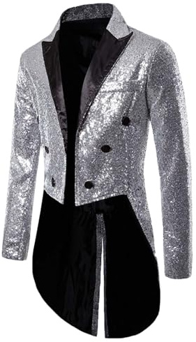 Gefomuofe Traje de lentejuelas para hombre, blazer de frac, abrigos para fiestas, bodas, cenas, banquetes, bailes de graduación, frac ajustado, vestido de frac, disfraz de circo, disfraz de carnaval