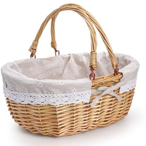 Dicunoy Wicker Picnic Basket with Handle, Large Empty Gift Basket to Fill, Open Top Market Harvest Baskets for Garden, Fruit, Candy, Wine, Easter Egg Gathering, Wedding, Vegetables