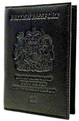 MOIRENTO UK Leather Passport Cover - British RFID Blocking Holders Genuine Navy Blue Wallet Passport Travel Wallet Men Women, Black Nappa