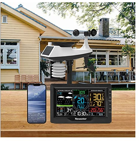 Station météo sans fil intérieure extérieure Pluviomètre professionnel 8-en-1 avec capteur extérieur Station météo d'humidité sans fil avec pluviomètre et vitesse/direction du vent, etc.