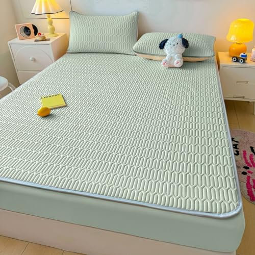 FOREPOTY spannbettlaken matratzenschoner,Sommerkühle Latex-Bettwäsche, Matratzenschoner mit Cartoon-Aufdruck für Kinderzimmer, Bettbezug für Kinderzimmer, Hellgrün, 200 * 220 cm (1 Stück)