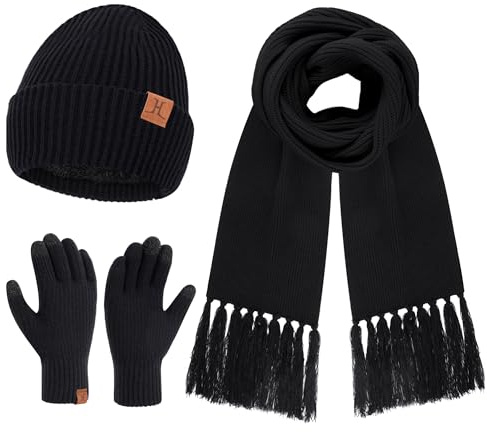 Bequemer Laden Mujeres Invierno Gorro Guantes Termicos Tactiles Bufanda Larga Conjunto Tejido Gorra Regalo Mujer para Clima Frío con Forro Polar