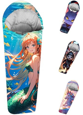 KidzAdventure Wonder Team 32F-59F Jugend- und Kinderschlafsack, Indoor/Outdoor, Jungen und Mädchen, Mumien-Stil, leichter Schlafsack für Kinder (Wellenflüster)