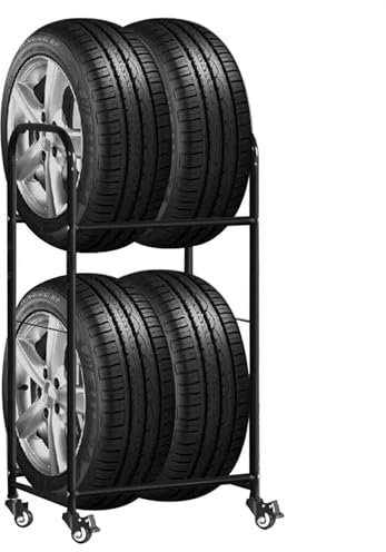 Blazea Étagère à Pneus Support de Pneu de Voiture Roulant, Support de Stockage de Pneus Réglable pour Garage, Étagères de Support de Pneu en Métal avec roulettes, Chariot de Roue de Secours D'atelier