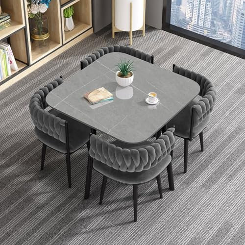 RUANLOV Quadratisches Esstisch-Set mit StüHlen, Moderner KüChentisch und StoffstüHle, Platzsparendes Tischset für Zuhause und BüRo, für KüChe und Esszimmer (C 90CM)