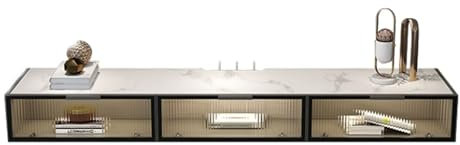 TV Schrank Hängend Luxuriöser schwebender TV-Ständer mit Schiefer-Tischplatte und herunterklappbaren Glastüren, 70,8''/78,7 schwebendes Regal for unter dem Fernseher, an der Wand montiertes Medienkon