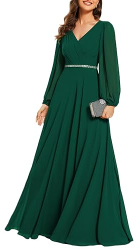 Ever-Pretty Bridesmaid Dresses for Women Long Sleeves V Neck A-line Maxi Evening Dress EE01981