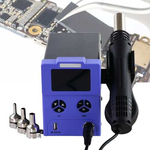 XNXYSMKJ Hot Air Rework Soldering Station Kit,600W Hot Air Soldering Guns,Hot Air Solder Station,Adjustable Temperature Air Volume,w/3 Hot Air Nozzles