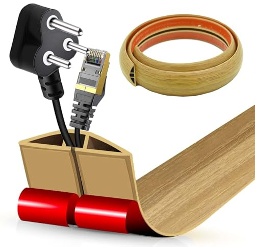 Goulotte de Câble au Sol Auto-Adhésive | Passage de Câbles Plat & Flexible | Protection Anti-Trébuchement pour Bureau & Maison (Chêne Blanc, 5cm x 1m)