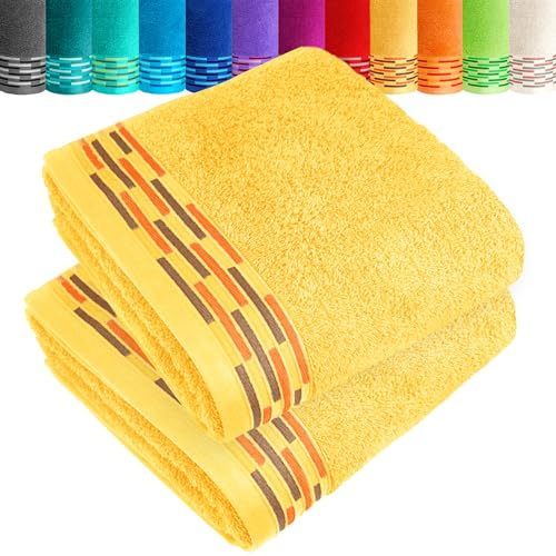 Lashuma 2er Frottee Handtücher Set Gelb - Aprikose 50x100 cm, Lugano weiche Baumwollhandtuch aus 100% Baumwolle