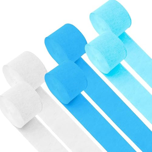 DazzJoy 6 Rollen 22mx4,5cm Krepppapier Blau Weiß, Krepppapier Luftschlangen Geburtstag Partydeko, Crepe Papier für Handwerke Hochzeit Geburtstagsdeko Mottoparty, Luftschlangen Kindergeburtstag