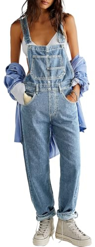 Vanchenl Damen Casual Denim Jean Overalls Lose Verstellbare Träger Baggy Latzhose Bib Romper Jumpsuit Harem Hosen
