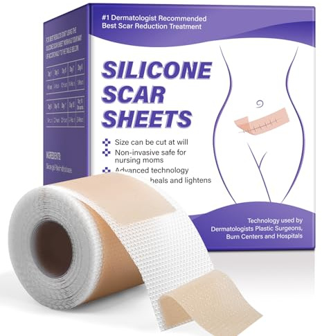 Silicone Scar Sheets,Nastro di cicatrici in silicone 1,6 '' x 60 '',Foglio di cicatrici in silicone professionale riutilizzabile per cicatrici chirurgiche,Tummy Tuck, Keloid, Burn, Acne, Sezione C