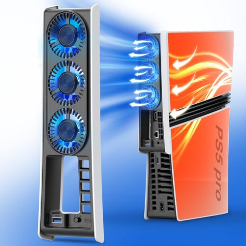Ventilateur de refroidissement silencieux pour PS5 Pro version numérique et CD avec lumière LED, vitesse réglable et mise sous tension automatique marche/arrêt/par détection des températures
